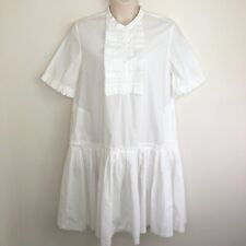 Lee Mathews dress size 4 (14) white cotton short sleeve raw edge ruffles pockets