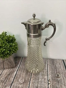 Vintage Diamond Pattern Crystal and Silver Plate Decanter 14” Tall - Picture 1 of 12