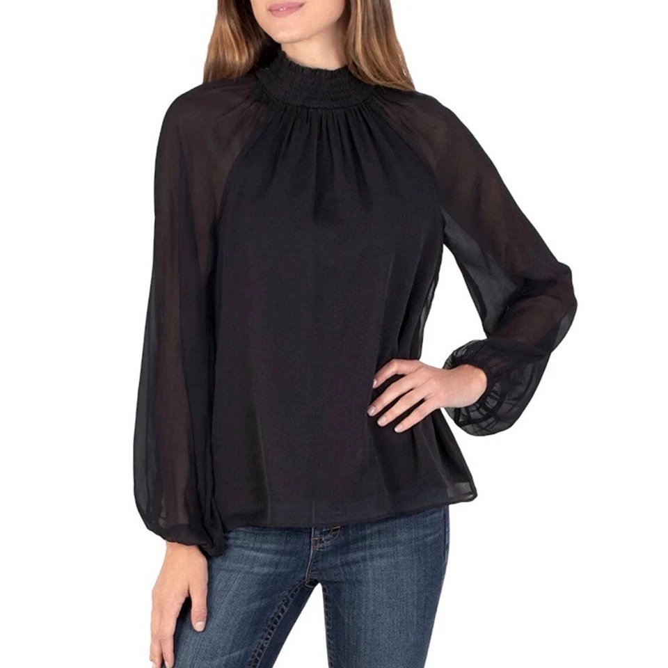 JOIE Limited Edition Ladies Long Sleeve Smocked Blouse In Caviar XS
