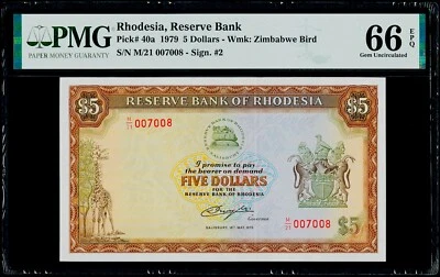 $5 1979 Rhodesia, Reserve Bank Pick#40a PMG 66 EPQ Gem Uncirculated - Image 1 of 3