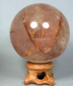 Natural RED FIRE QUARTZ Hematoid Crystal PHANTOM MULTI - INCLUSIONS Sphere Stand - Picture 1 of 9