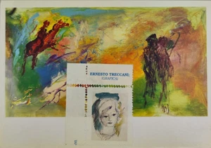 Ernesto TRECCANI (1920-2009) TECNICA MISTA COLLAGE su Cartolina Opera Anno 2002 - Foto 1 di 6