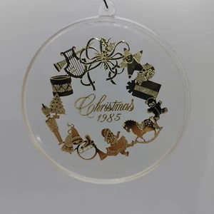 Punze 1985 altmodischer Kranz Andenken Ornament klar Acryl Gold Intarsien - Bild 1 von 5