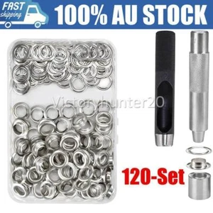 120 Sets 12mm Eyelets Grommet Washer Eyelet Punch Die Tool Kit Leather Canvas OZ - Picture 1 of 9
