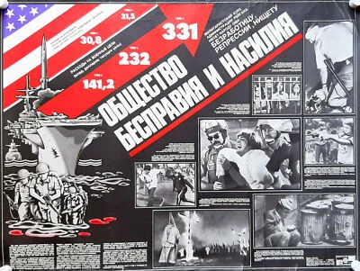 Cartel soviético 1983 - una sociedad de desorden y violencia - anti-usa reagan urss Foto 1 de 4