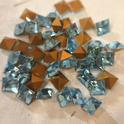 N175 Vintage stones Swarovski 6mm square aquamarine gold foiled pointed back(36) - Image 1 of 2