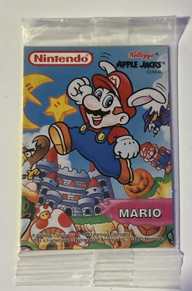 Винтажная коллекционная карта 1993 Kellogg's Apple Jacks Nintendo Mario призовая ЗАПЕЧАТАННАЯ! - Изображение 1 из 4
