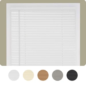 Cordless Window Blinds Mini Blinds 1" Black White Alabaster Wood Vinyl Blind - Picture 1 of 46