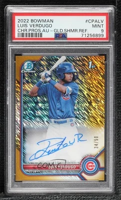 2022 Bowman Chrome Prospect Gold Shimmer Refractor /50 Luis Verdugo PSA 9 Auto - Image 1 of 2