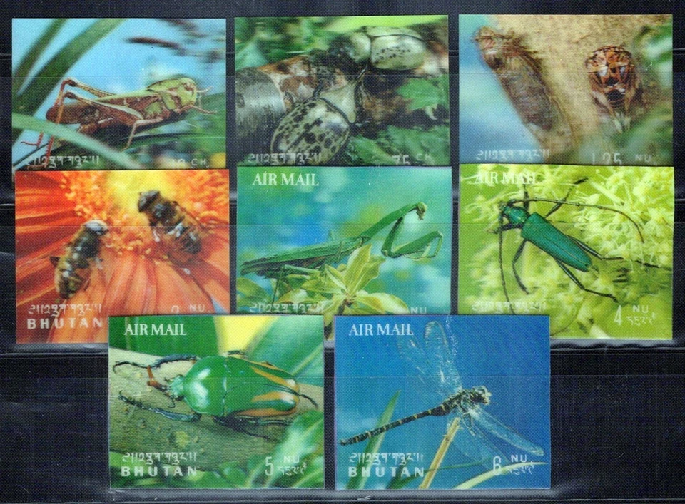 Insectos tridimensionales Bután 101-101G, 101Ch-101Gi MNH ZAYIX 0624M0073 Foto 1 de 4