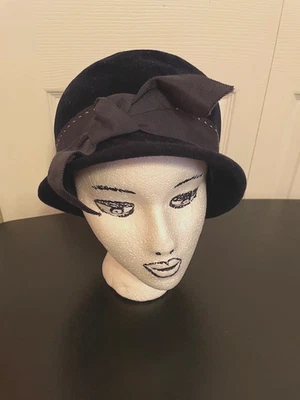 Peach Bloom Vintage 60's Navy Blue  Velour  Hat size M - Image 1 of 4