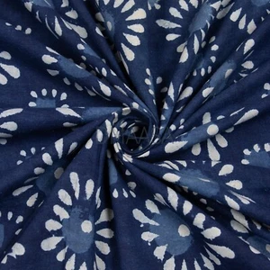 Indigo Blue Block Print Indian Cotton Summer Dressmaking Mud Resist Fabric Yard - Picture 1 of 6