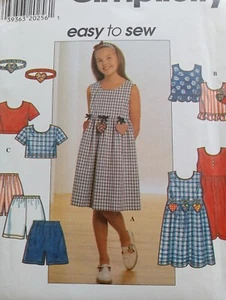 UC 7 8 10 Girl's jumper Dress Top Shirt Shorts Sewing Pattern Simplicity 7610 - Picture 1 of 2
