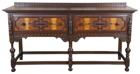 Antique Berkey & Gay William & Mary Walnut Buffet Sideboard Jacobean Gothic 72" Cover