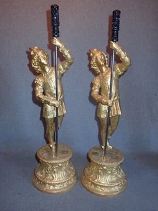 Antique Pair Victorian Gold Gilt Spelter Figural Statues Lamp Parts Base - Picture 1 of 10