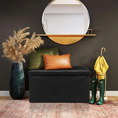 30" Versatile Storage Bench Folding Ottomans Footstools Black Toy Box Sturdy - Image 1 of 4
