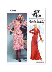 Vestido envolvente Vogue vintage Misses de Diane Von Furstenberg patrón de costura V2000 - Imagen 1 de 2