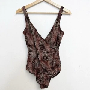 Miraclesuit  Wire-Free One-Piece Black Tan  Faux Wrap Sliming Animal Print - Picture 1 of 10