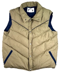 VINTAGE 80s WOOLRICH Down Puffer Vest Blue Snap Front Beige USA Size Large L - Picture 1 of 8