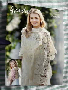 WENDY DK KNITTING PATTERN 5994 ONE SIZE LACE STOLE CROCHET - Picture 1 of 3