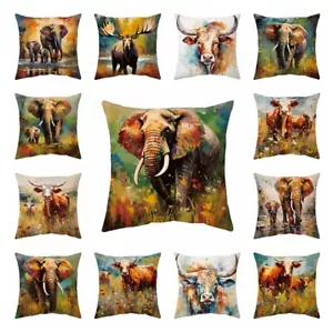 18" Wildlife African Elephant Throw Pillow Case Animal Cow Moose Cushion Covers - Picture 1 of 19