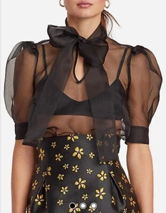 Bec And Bridge RRP $220 Sz6 City Of Love Silk Shirt Pussy Bow Puff Sleeves - Picture 1 of 11