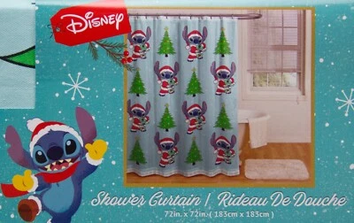 Cortina de Ducha Disney Navidad Lilo & Stitch & Scrump Tela Azul 72x72 Nueva con Etiquetas Foto 1 de 2