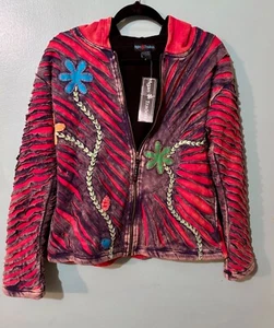 NWT Agan Traders Boho Hippie Full Zip Hooded Jacket Colorful Cotton Nepal Large - Picture 1 of 14