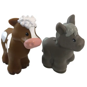 Fisher Price Little People VACA MARRÓN Y CABALLO GRIS Animal Granja Zoo Arca Nariz Rosa - Imagen 1 de 5