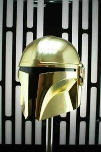 Medieval Knight Star Wars Mandalorian Helmet Gold Chrome Warrior Halloween - Picture 1 of 4