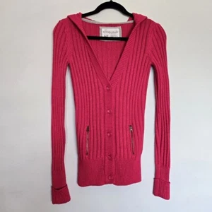 Aeropostale Pink Knit Ribbed Hooded Sweater Women's XS Vintage Y2K Bella Swan - Picture 1 of 9