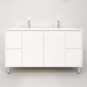 1500mm Matte White PVC Two Drawers Two Doors Freestanding Bathroom Vanity - Picture 1 of 19