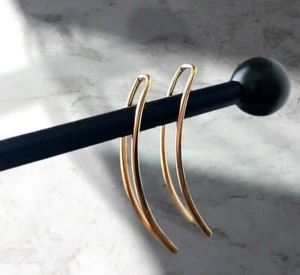 Threader, Open Hoop Earrings w/ au750 stamped, 18K Real Solid Gold - Picture 1 of 9