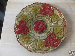 Vintage Goofus Glass Plate with a Scalloped Edge and a Red Floral Design - Picture 1 of 7