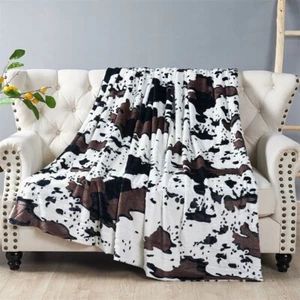 Cow Print Faux Fur Throw Blanket Double-Sided - Warm Fluffy Blanket Farmhouse - Picture 1 of 78