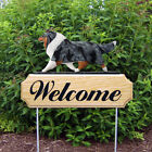 Collie Wood Welcome Outdoor Sign Blue