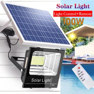 Solar 220 LED Flood Light Security Wall Yard Outdoor Street Lamp Remote Control - Picture 1 of 13