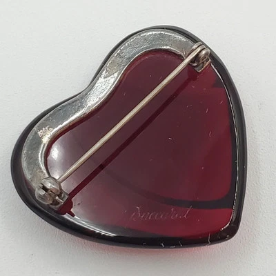 Broche corazón de baccarat de colección 1,5 pulgadas rojo sangre tallado cristal esterlina prendedor Estate Foto 1 de 4