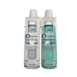 Vtg 80s NOS NEW Gerber Pastel Plastic Nurser Baby Bottle Set 2 White Aqua Green - Picture 1 of 4