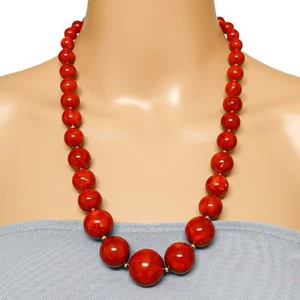 Vintage Marbled Cherry Red Bakelite Bead Necklace 24” 72g Graduated Ornate Clasp - Picture 1 of 7