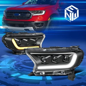 For 19-23 Ford Ranger XL XLT LED Switchback Signal Projector Headlights Black - Picture 1 of 11