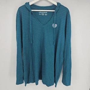 Womens Life Is Good Lightweight Hoodie Blue Striped Size XXL - Picture 1 of 9