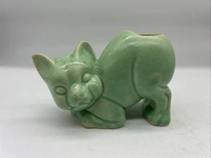 MCM MCCOY FIORIERA IN CERAMICA PER GATTI CON SCHIENALE AD ARCO ALLUNGABILE VERDE 3” X 4,25” USATA IN OTTIME CONDIZIONI - Foto 1 di 7