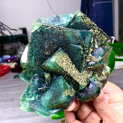 Muestra de cristal mineral fluorita cúbica verde natural de 4,59 lb/China- Foto 1 de 4