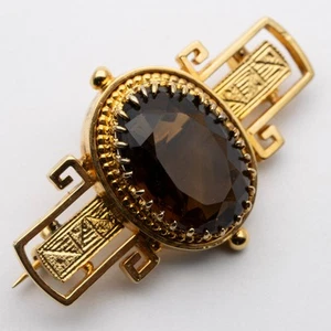 Antique Victorian Smoky Quartz Cairngorm Etruscan Brooch - Picture 1 of 10