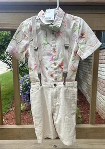 Boys Summer Short Sleeve Top bowtie Suspender Short Kids Gentleman Outfit 6-7 Y - Picture 1 of 14