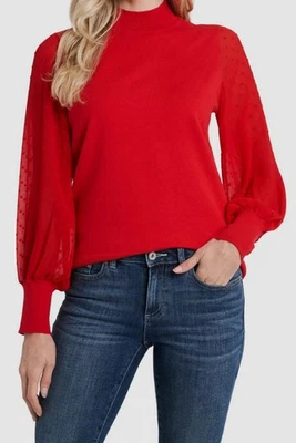 Cece 女式红色装饰长袖休闲模拟领毛衣 XS 码 — 第 1/2 张图片