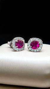1.50 Ct Lab Grown Ruby and Diamond Earrings 14k White Gold GIA Authenticated - Picture 1 of 5