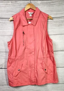 CJ Banks Women's Pink Cotton Full Zip Vest Size 14W Cinch at Waist Pockets NWT - Picture 1 of 11