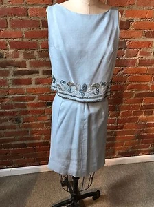 Vintage Eloise Curtis Skirt Set Beaded High Waisted Sleeveless Shell Blue 4 - Picture 1 of 4